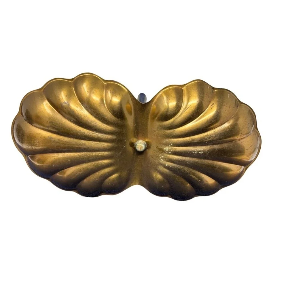 Vintage Brass‎ Double Shell Trinket Dish Candy Nut Server with Lucite Handle